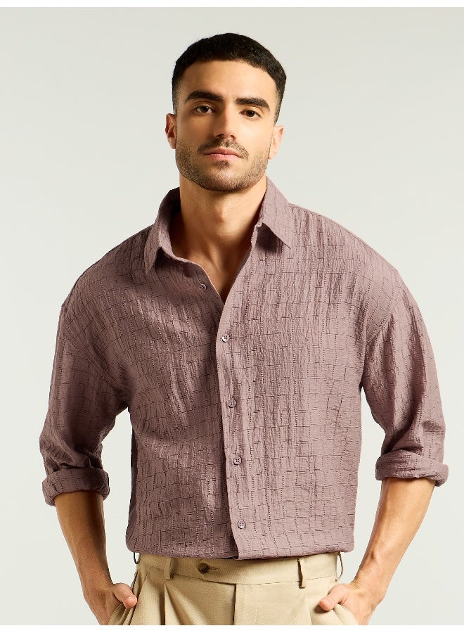 Beyoung Mauve Textured Jacquard Shirt  - Image 1