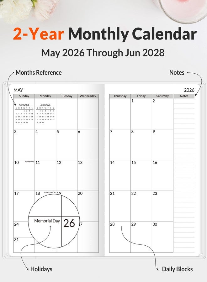 SUNEE Pocket Calendar May 2026 to June 2028 - Two Year Monthly Planner Small Calendar 3.5" x 6" Organizer for Daily & Yearly Schedule - Compact Agenda Notebook for School, Work, Women, Greenery - Image 3