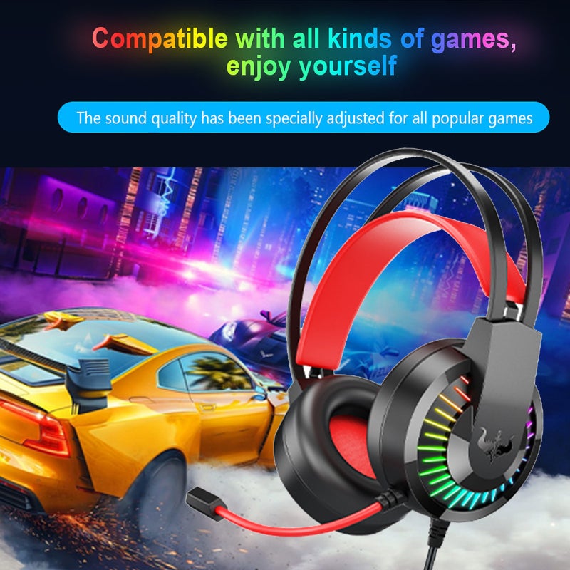 أوفلينج سماعة رأس سلكية مع قابس طاقة USB - إضاءة LED RGB لأجهزة الألعاب والكمبيوتر المحمول وماك - سماعات رأس محيطية فوق الأذن مع ميكروفون لأجهزة الألعاب - Image 2