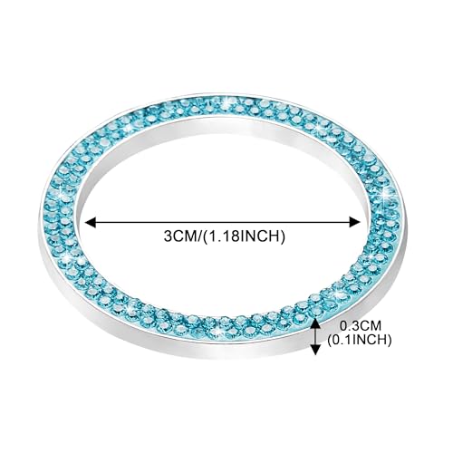 WINKA 2pcs Bling Car Engine Start Button Cover Diamond Crystal Push Start Stop Button Ring Sparkly Bling Ignition Button Cover Rhinestone Keyless Ignition Ring Universal Car Accessories (Blue) - Image 2