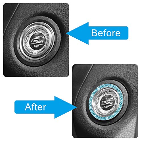 WINKA 2pcs Bling Car Engine Start Button Cover Diamond Crystal Push Start Stop Button Ring Sparkly Bling Ignition Button Cover Rhinestone Keyless Ignition Ring Universal Car Accessories (Blue) - Image 4