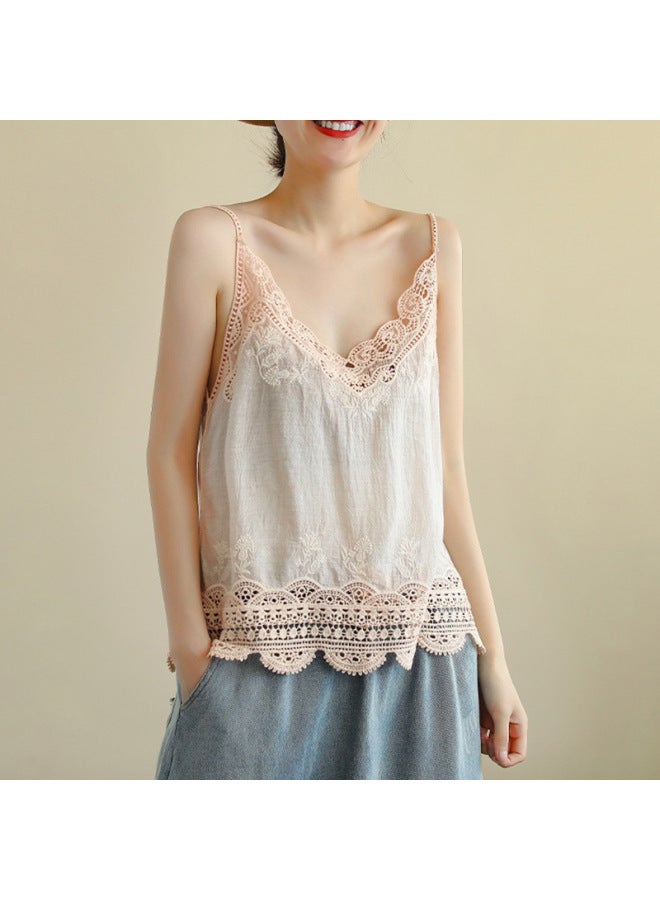 French Sweet Lace Crochet Hollow Camisole Summer New Loose Slimming Inner And Outer Top