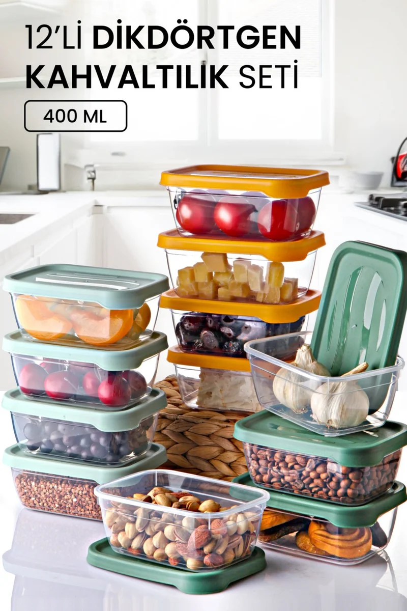 Kitchen Life 12-Piece Aura Rectangular Storage Container 400 ml - Breakfast Set