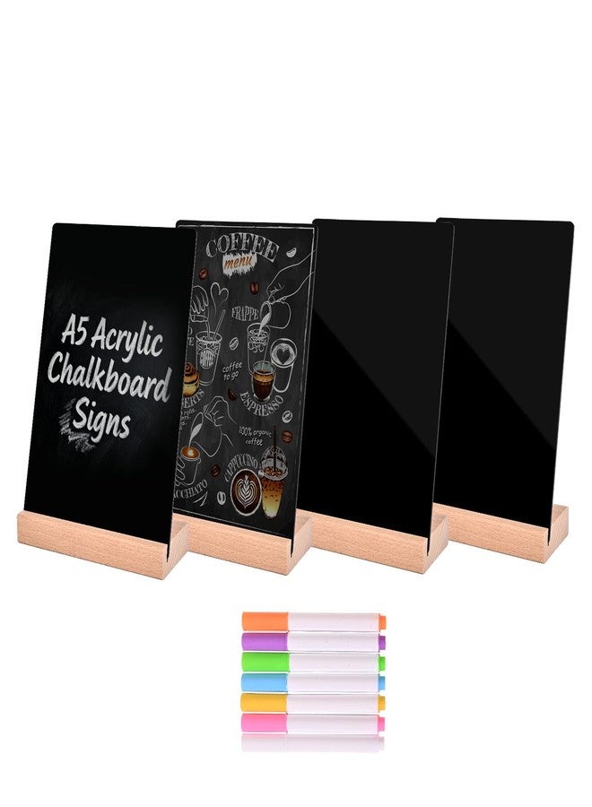 Pintuson 4 Pack Mini Chalkboard Signs - 8x6 inch Acrylic Chalk Board - Small Chalkboard Signs with Beech Base - Double Sided Blackboard for Display Menus, Food Signs, Message Boards, Table Numbers - Image 1