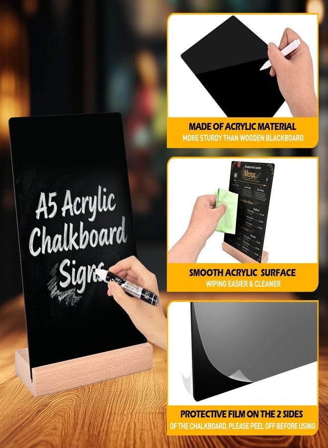 Pintuson 4 Pack Mini Chalkboard Signs - 8x6 inch Acrylic Chalk Board - Small Chalkboard Signs with Beech Base - Double Sided Blackboard for Display Menus, Food Signs, Message Boards, Table Numbers - Image 3