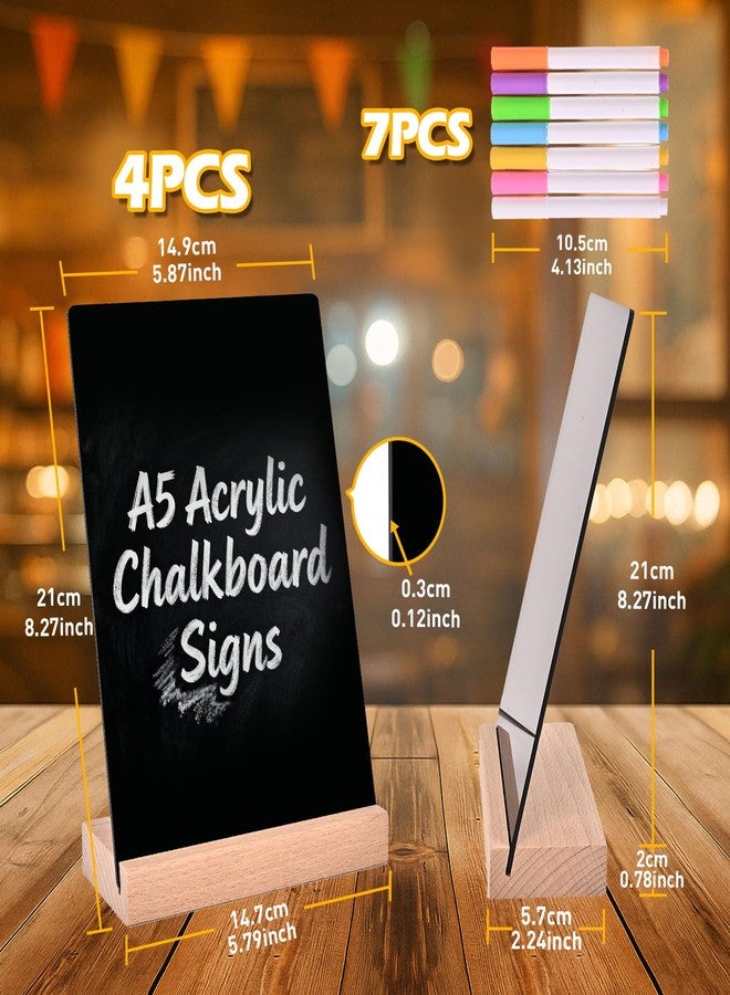 Pintuson 4 Pack Mini Chalkboard Signs - 8x6 inch Acrylic Chalk Board - Small Chalkboard Signs with Beech Base - Double Sided Blackboard for Display Menus, Food Signs, Message Boards, Table Numbers - Image 2