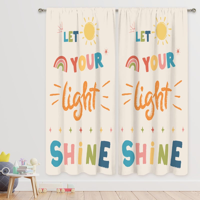MESHELLY Kids Curtains 42Wx63H Inch Rod Pocket Cute Cartoon Rainbow Quotes Bedroom Decor Beige Sun Positive Inspirational Words Colorful Nursery Playroom Classroom Window Drapes Fabric 2 Panels