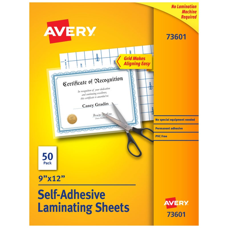 Avery Clear Laminating Sheets 9 x 12 Permanent SelfAdhesive 500 SelfLaminating Sheets Total Great for Protecting Documents Photos and Signs More 10Pack of 73601