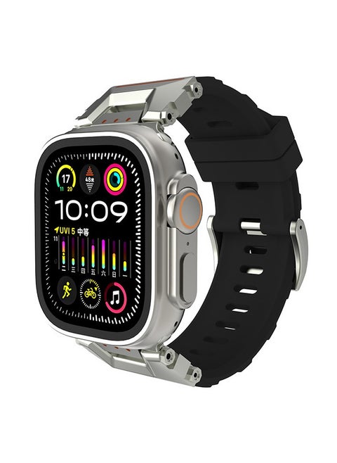 Apple Watchband For Ultra 1/2 49mm, Series 9/8/SE2/7/6/SE/5/4/3/2/1 45mm/44mm/42mm Durable Metal Connector Band - Black