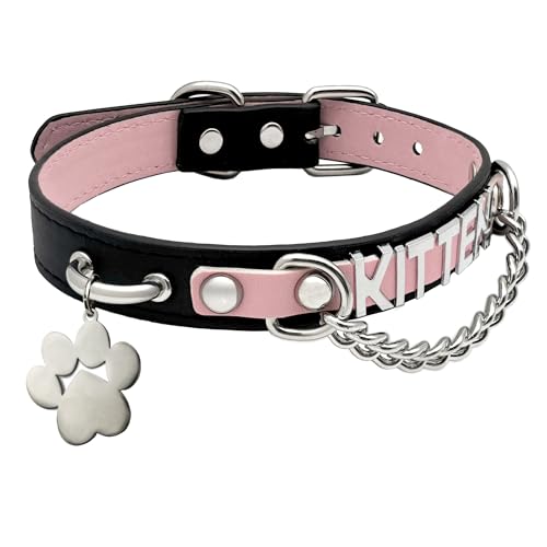 EverGlimp Leather Choker Collar Necklace For Women,Cute Skull Gothic Punk Rock Choker Necklace Collars (PAWS-KITTEN, PINK) - Image 1