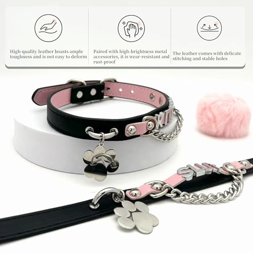 EverGlimp Leather Choker Collar Necklace For Women,Cute Skull Gothic Punk Rock Choker Necklace Collars (PAWS-KITTEN, PINK) - Image 5