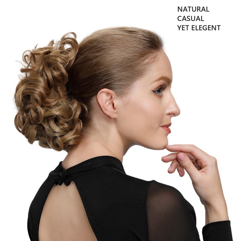 Rose bud Chignon Hairpiece Curly Bun Extensions Scrunchie Updo Synthetic Combs in Messy Bun Hair Piece for Women Light Brown & Ash Blonde Mixed - Image 5