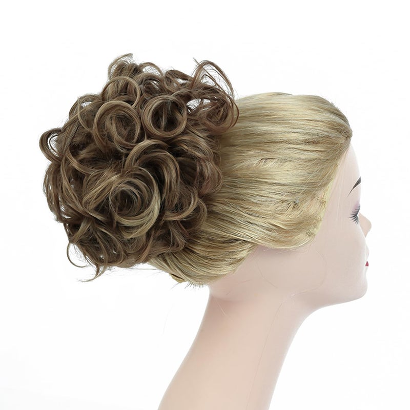 Rose bud Chignon Hairpiece Curly Bun Extensions Scrunchie Updo Synthetic Combs in Messy Bun Hair Piece for Women Light Brown & Ash Blonde Mixed - Image 2