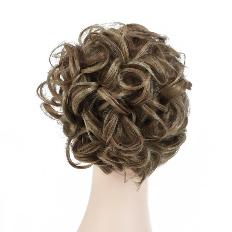 Rose bud Chignon Hairpiece Curly Bun Extensions Scrunchie Updo Synthetic Combs in Messy Bun Hair Piece for Women Light Brown & Ash Blonde Mixed - Image 3