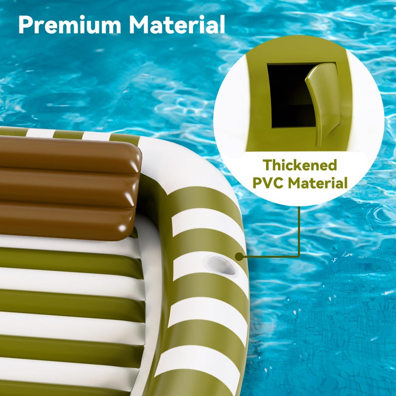 iPlay, iLearn Pool Wave Inflatable Pool Lounger Floats  80"" x 66"" Large Tanning Bed for Adult Kids  Outdoor Sun Bathing Floating Blow up Raft W/Pillow  Spray Water Mat  Summer Beach Lake Family Party Gift - Green - Image 5