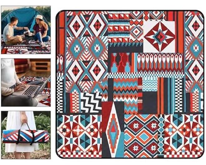 هوكور بطانية نزهة كبيرة جدا مقاومة للماء من تراسل، بطانية قابلة للطي للتخييم في الهواء الطلق مقاومة للرمال للشاطئ والنزهات 3 طبقات خفيفة الوزن مع مقبض، 200 × 200 سم، البوليستر، أحمر - Image 1