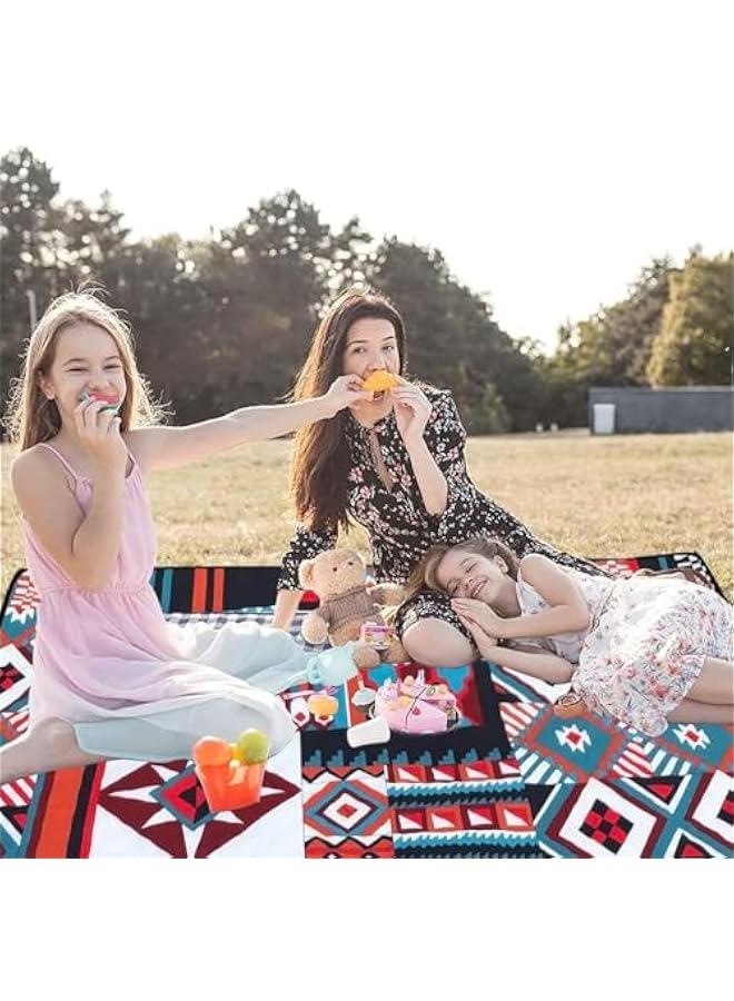 هوكور بطانية نزهة كبيرة جدا مقاومة للماء من تراسل، بطانية قابلة للطي للتخييم في الهواء الطلق مقاومة للرمال للشاطئ والنزهات 3 طبقات خفيفة الوزن مع مقبض، 200 × 200 سم، البوليستر، أحمر - Image 2