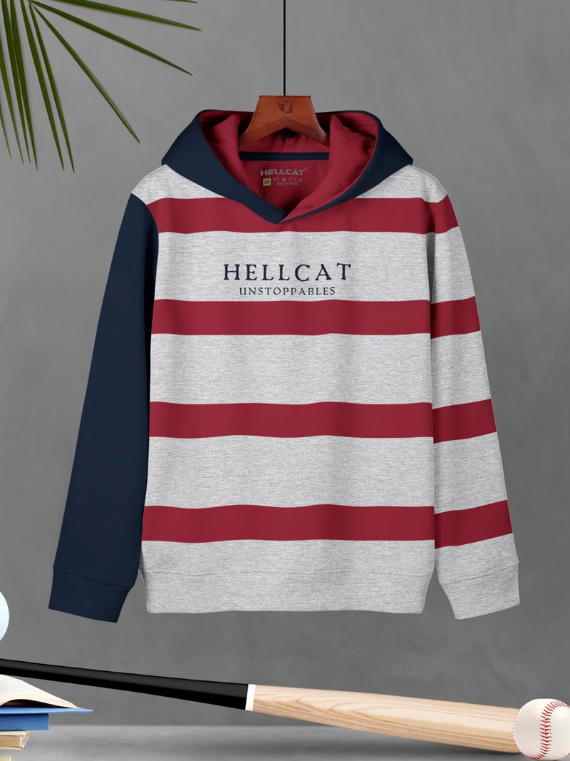 HELLCAT Printed Cotton Blend Hoodie Regular Fit Hooded Neck Sweatshirt for Boys - Pack of 2 White Melange/Navy Blue 13-14 Years - Image 4