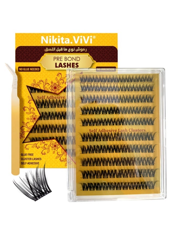 NIKITA.VIVI طقم رموش مسبقة الالتصاق مع ملاقط رموش لاصقة ذاتيًا طقم مجموعات رموش، رموش صناعية D Curl مجموعات رموش مسبقة اللصق طقم رموش رفيعة رموش صناعية للمبتدئين واستخدام الصالونات طقم تمديد رموش DIY رموش صناعية طقم مكياج العين 10-16 مم حجم 110 قطعة - Image 2