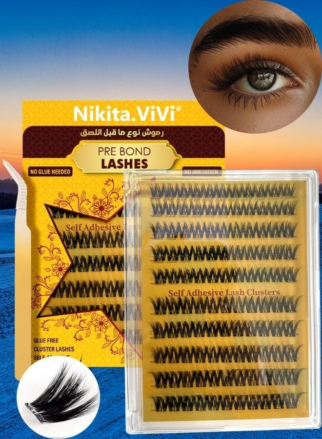 NIKITA.VIVI طقم رموش مسبقة الالتصاق مع ملاقط رموش لاصقة ذاتيًا طقم مجموعات رموش، رموش صناعية D Curl مجموعات رموش مسبقة اللصق طقم رموش رفيعة رموش صناعية للمبتدئين واستخدام الصالونات طقم تمديد رموش DIY رموش صناعية طقم مكياج العين 10-16 مم حجم 110 قطعة - Image 1