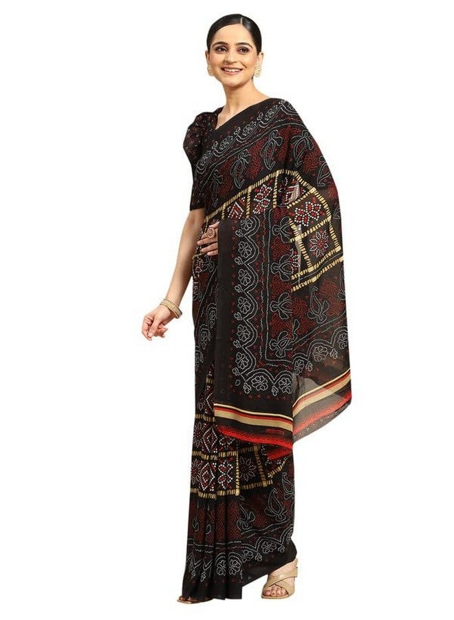 Vaamsi Women's Poly Georgette Bandhani Printed Traditional Saree With Blouse Piece (PC1161_Black) - Image 1