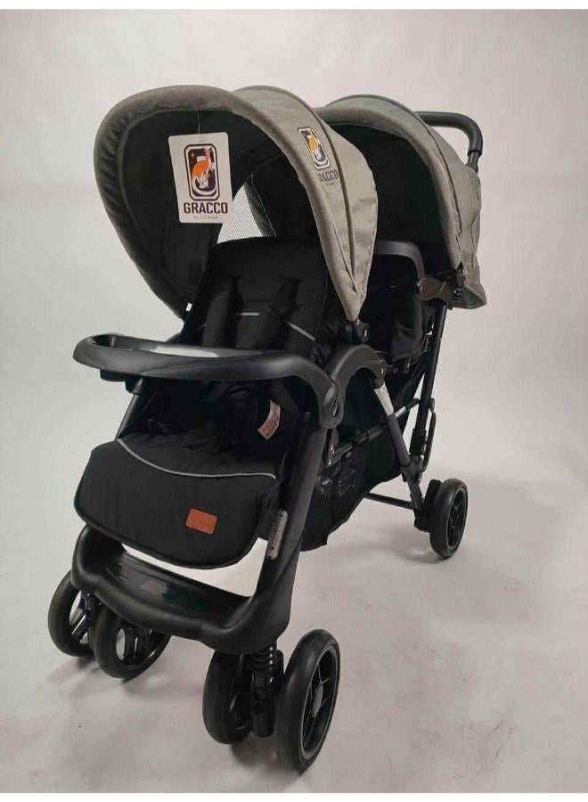 Foldable Double Seat Tandem Stroller with Adjustable Backrest