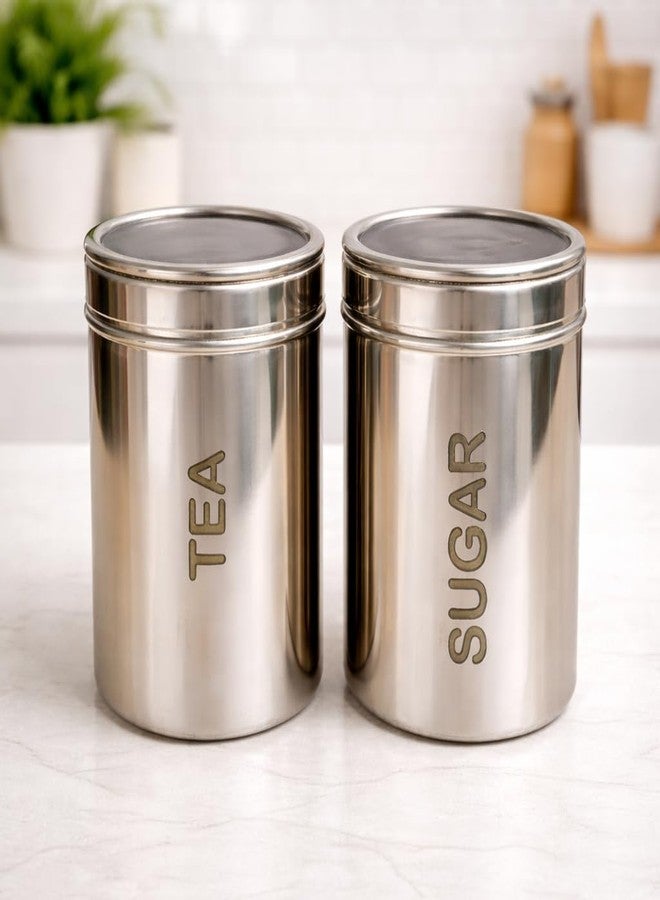VISAXMI Stainless Steel Tea Sugar Containers Set of 2 With See Through Lid, Tea Sugar Canister Size 9 - 750 ml (Pack of 2) - Image 1