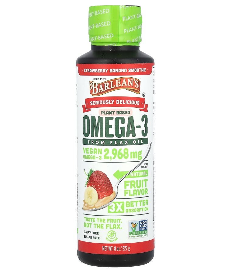 BARLEAN'S Seriously Delicious® Plant Based Omega-3 from Flax Oil Strawberry Banana Smoothie 2968 mg 8 oz (227 g)