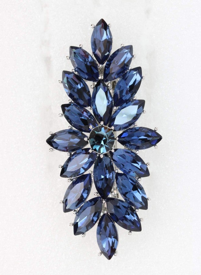 Faship Gorgeous Navy Blue Rhinestone Crystal Floral Hair Barrette Clip - Image 4