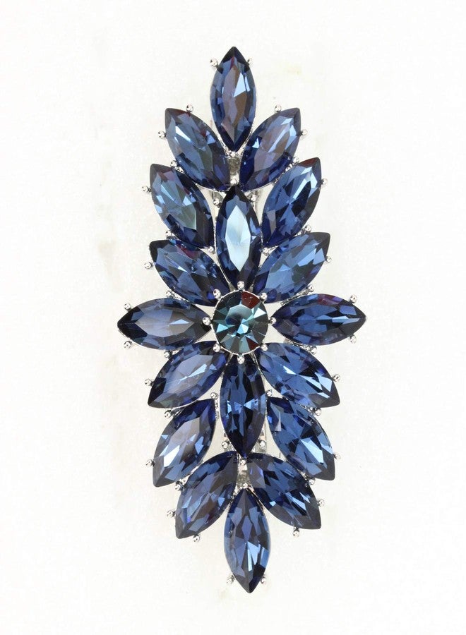 Faship Gorgeous Navy Blue Rhinestone Crystal Floral Hair Barrette Clip - Image 5