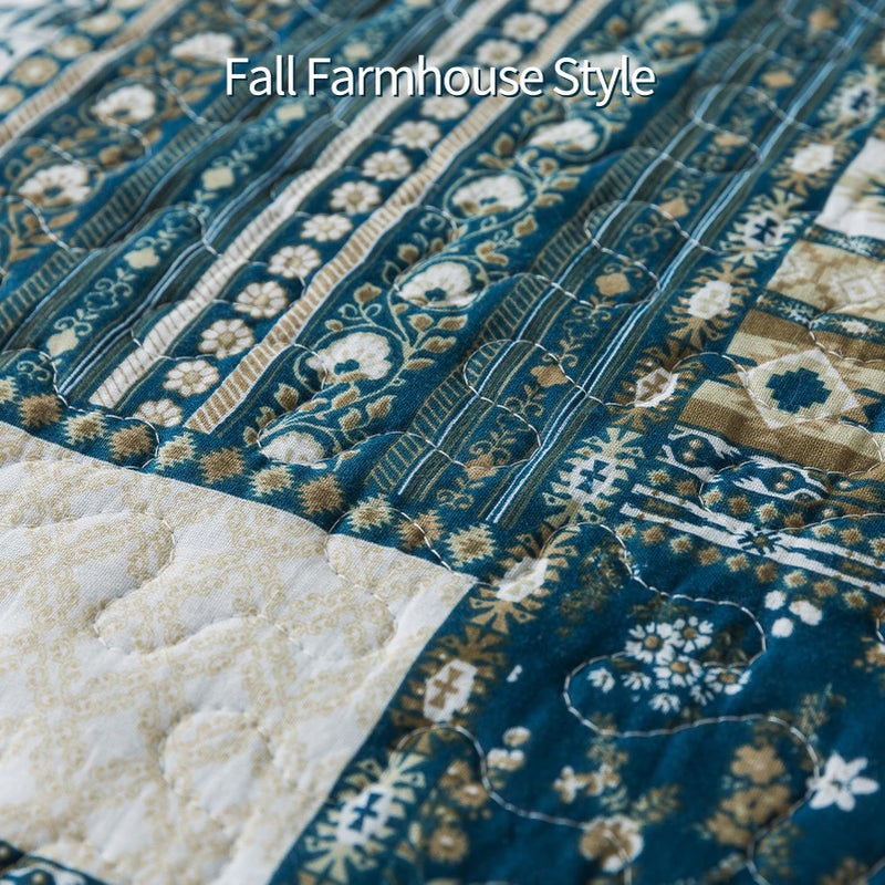 BEDIFANY Cotton Queen Size Quilt Sets, Lightweight Bedspread Queen Size Coverlet Boho Queen Quilt, Soft Farmhouse Queen Quilt Bedding Sets for Bed Decorations for All Seasons (3 Pieces, Blue) - Image 5
