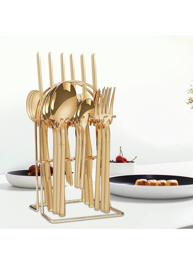 NIBEMINENT 24-Piece Cutlery Set With Stand Gold 8.26x0.98cm - Image 1
