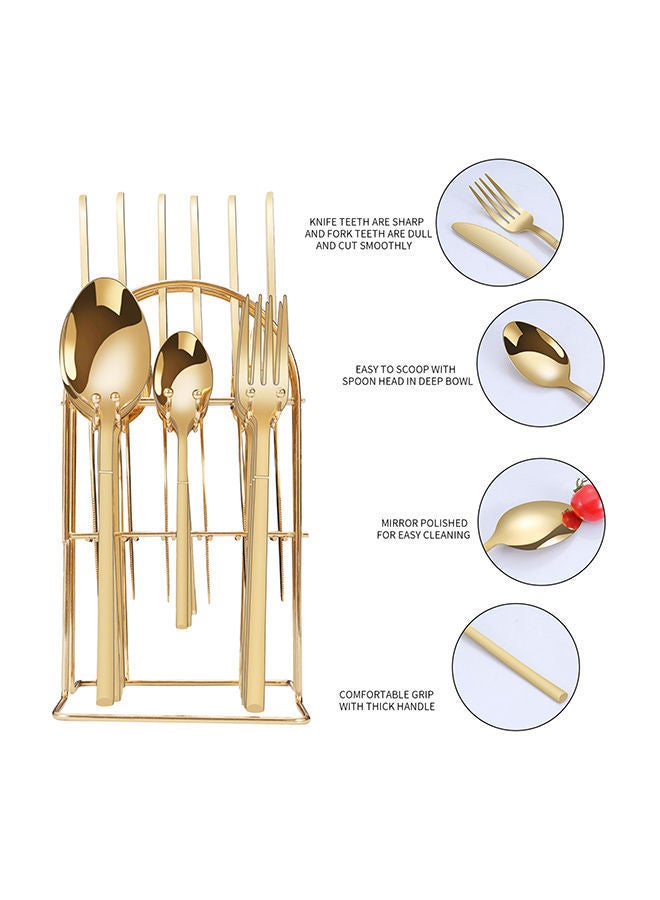 NIBEMINENT 24-Piece Cutlery Set With Stand Gold 8.26x0.98cm - Image 3