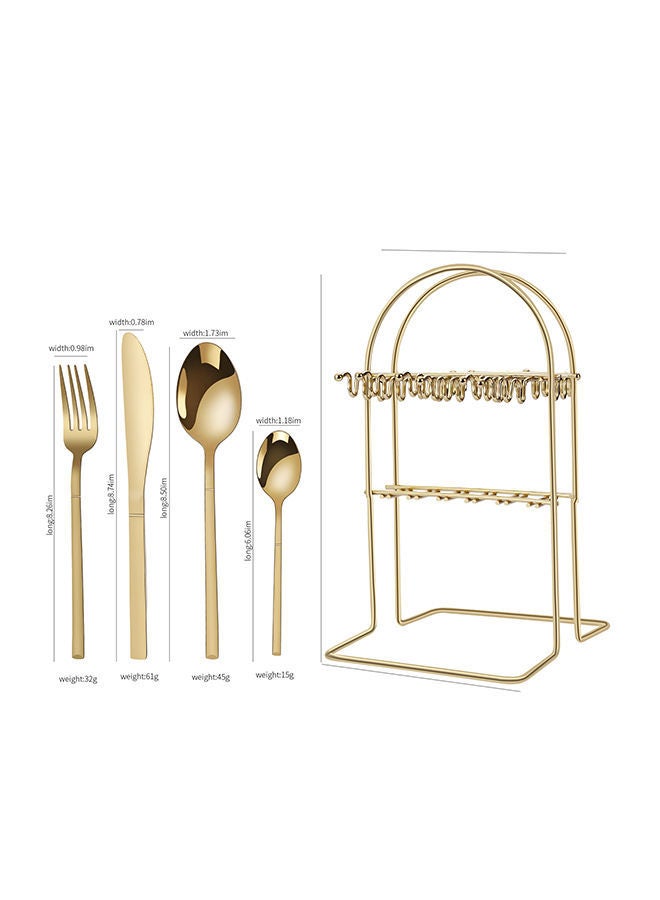 NIBEMINENT 24-Piece Cutlery Set With Stand Gold 8.26x0.98cm - Image 4