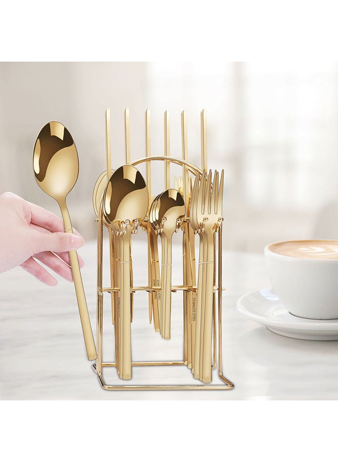 NIBEMINENT 24-Piece Cutlery Set With Stand Gold 8.26x0.98cm - Image 2