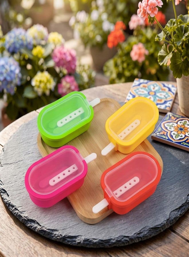 Solitude 4 Pcs Oval Silicone Kulfi & Ice Candy Moulds with Sticks | Popsicle & Ice Cream Maker Mold for Kids | Reusable BPA-Free DIY Popsicle Molds for Juice, Yogurt & Fruit Treats - Image 1
