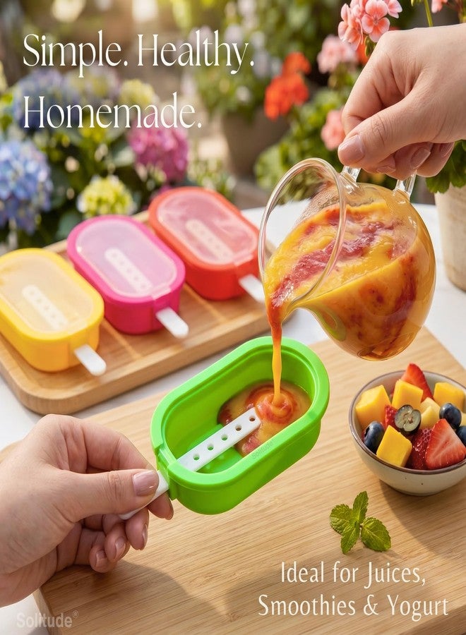 Solitude 4 Pcs Oval Silicone Kulfi & Ice Candy Moulds with Sticks | Popsicle & Ice Cream Maker Mold for Kids | Reusable BPA-Free DIY Popsicle Molds for Juice, Yogurt & Fruit Treats - Image 4