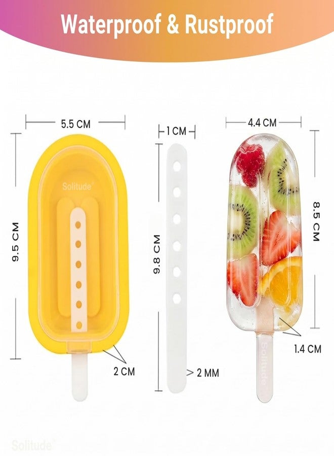 Solitude 4 Pcs Oval Silicone Kulfi & Ice Candy Moulds with Sticks | Popsicle & Ice Cream Maker Mold for Kids | Reusable BPA-Free DIY Popsicle Molds for Juice, Yogurt & Fruit Treats - Image 2