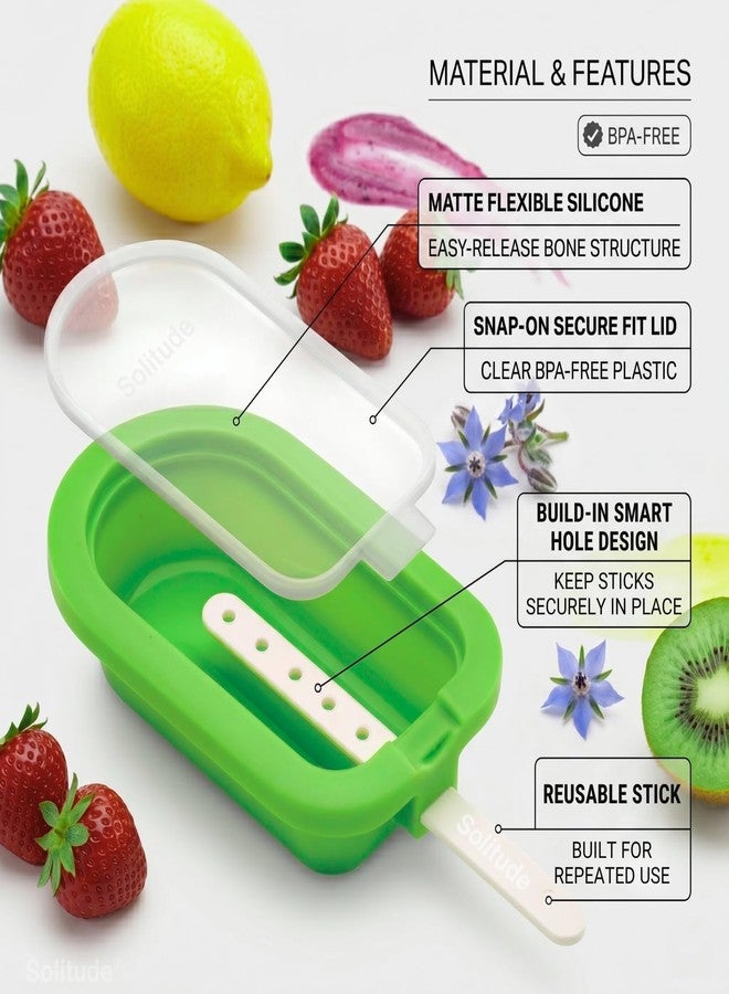 Solitude 4 Pcs Oval Silicone Kulfi & Ice Candy Moulds with Sticks | Popsicle & Ice Cream Maker Mold for Kids | Reusable BPA-Free DIY Popsicle Molds for Juice, Yogurt & Fruit Treats - Image 3