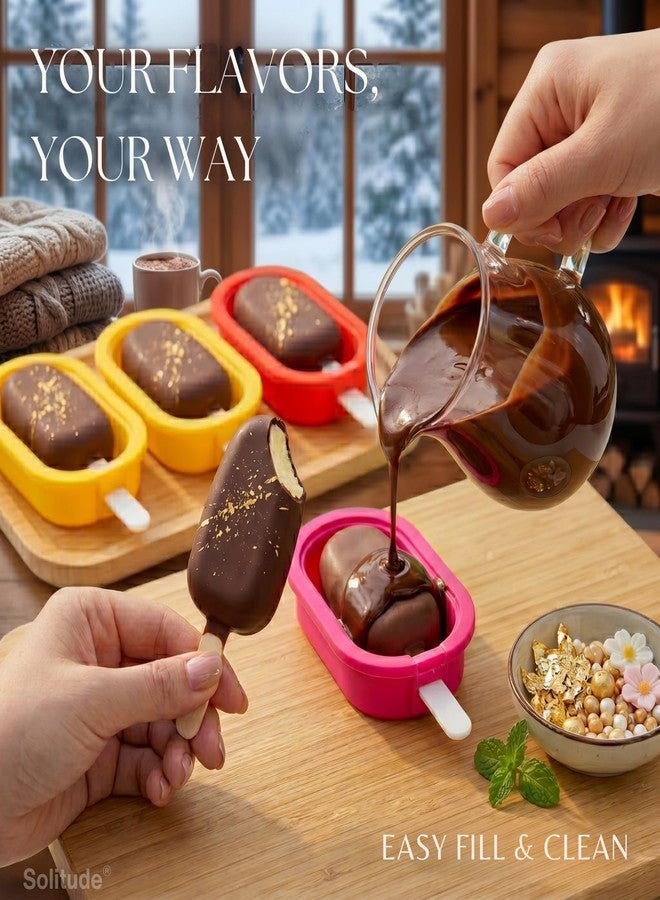 Solitude 4 Pcs Oval Silicone Kulfi & Ice Candy Moulds with Sticks | Popsicle & Ice Cream Maker Mold for Kids | Reusable BPA-Free DIY Popsicle Molds for Juice, Yogurt & Fruit Treats - Image 5