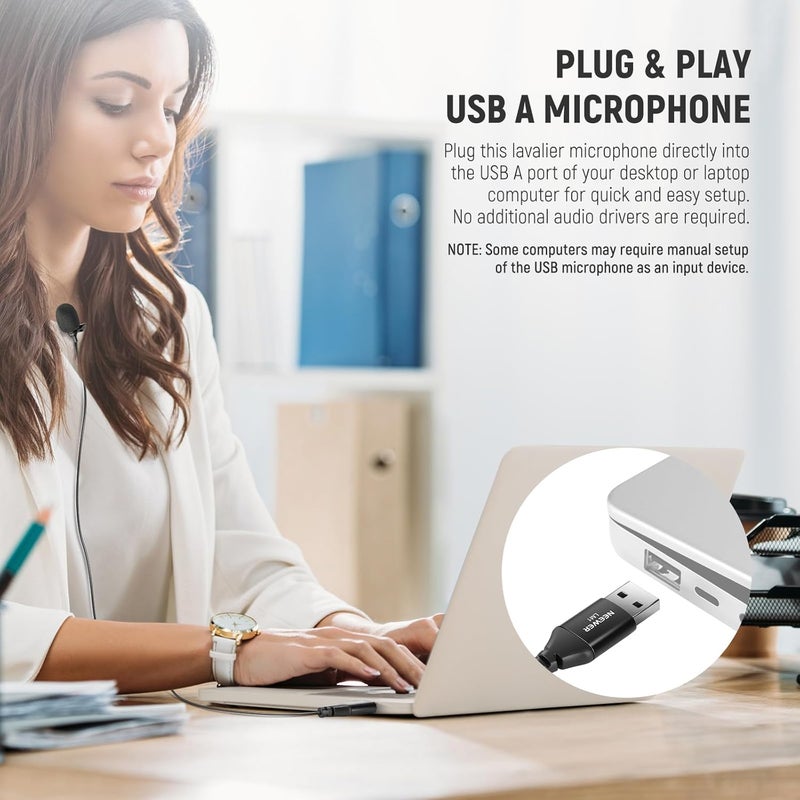 Neewer USB A Lapel Microphone, Plug & Play Mini Omnidirectional Clip On Lavalier Mic 2m Cable for USB 2.0 Mac Windows PC Laptop Computer YouTube Skype Podcast Gaming Vlog Video Conferencing, LM1 - Image 2
