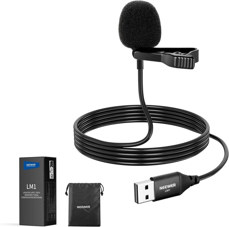 Neewer USB A Lapel Microphone, Plug & Play Mini Omnidirectional Clip On Lavalier Mic 2m Cable for USB 2.0 Mac Windows PC Laptop Computer YouTube Skype Podcast Gaming Vlog Video Conferencing, LM1 - Image 1