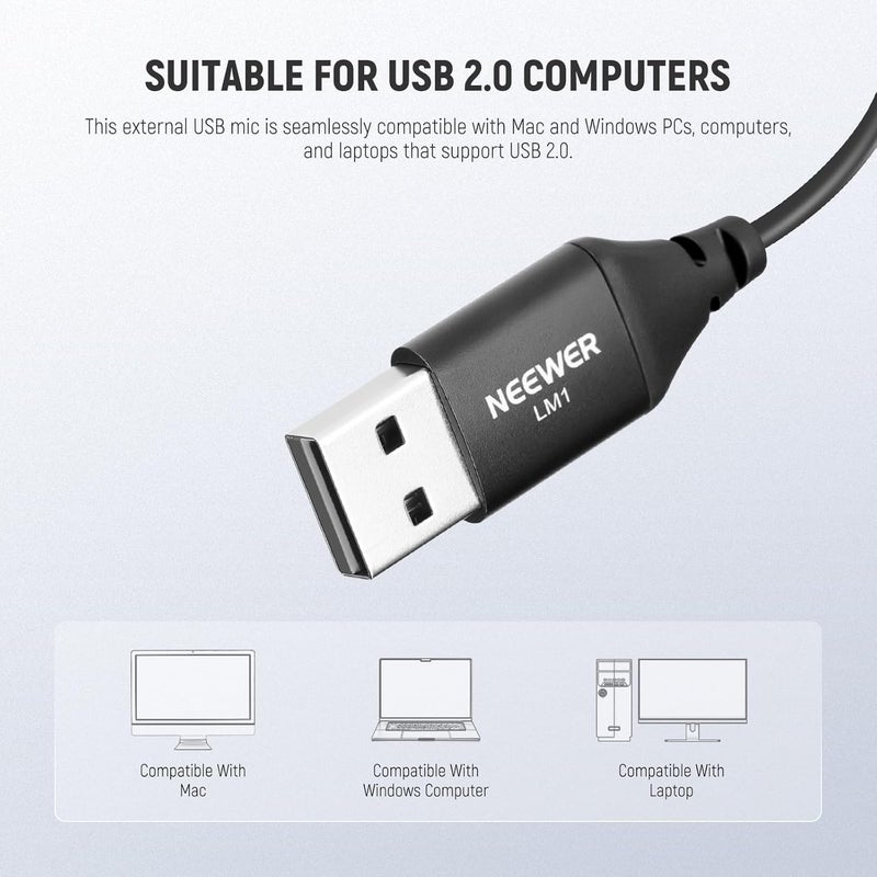 Neewer USB A Lapel Microphone, Plug & Play Mini Omnidirectional Clip On Lavalier Mic 2m Cable for USB 2.0 Mac Windows PC Laptop Computer YouTube Skype Podcast Gaming Vlog Video Conferencing, LM1 - Image 3