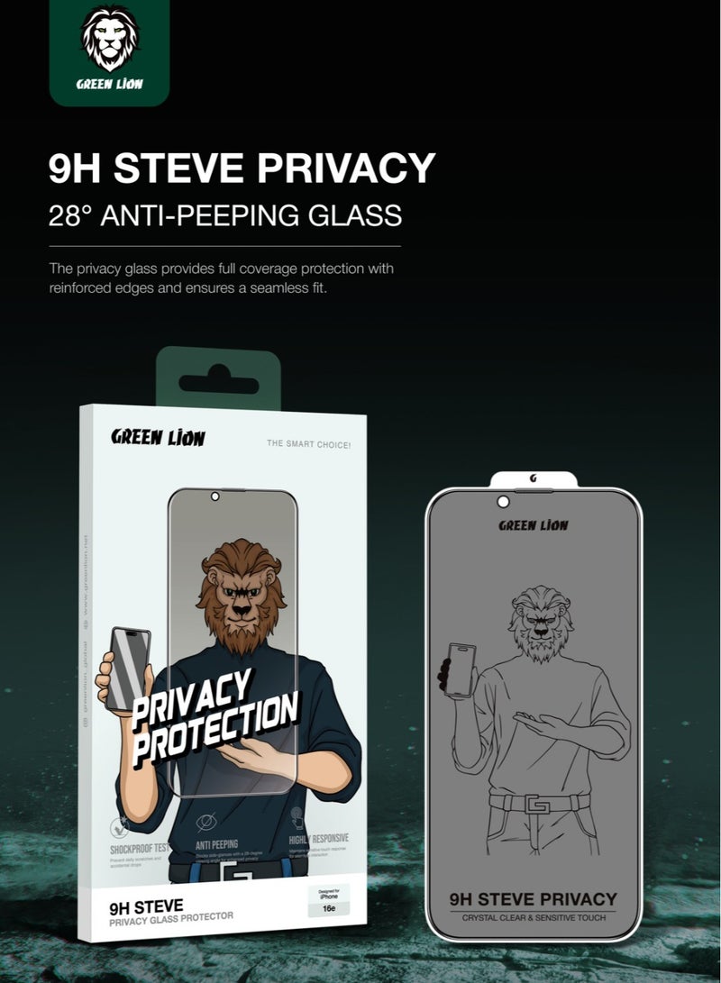 GREEN LION iPhone 16e Tempered Glass 9H Steve Privacy Ultra-Thin Screen Protector with Oleophobic Coating & Sensitive Touch / 28°Anti Peeping / Anti-Fingerprint / Crystal Clear / Scratch-Resistant / Drop & Bumps Protection / Shock Proof - Privacy Black - Image 5