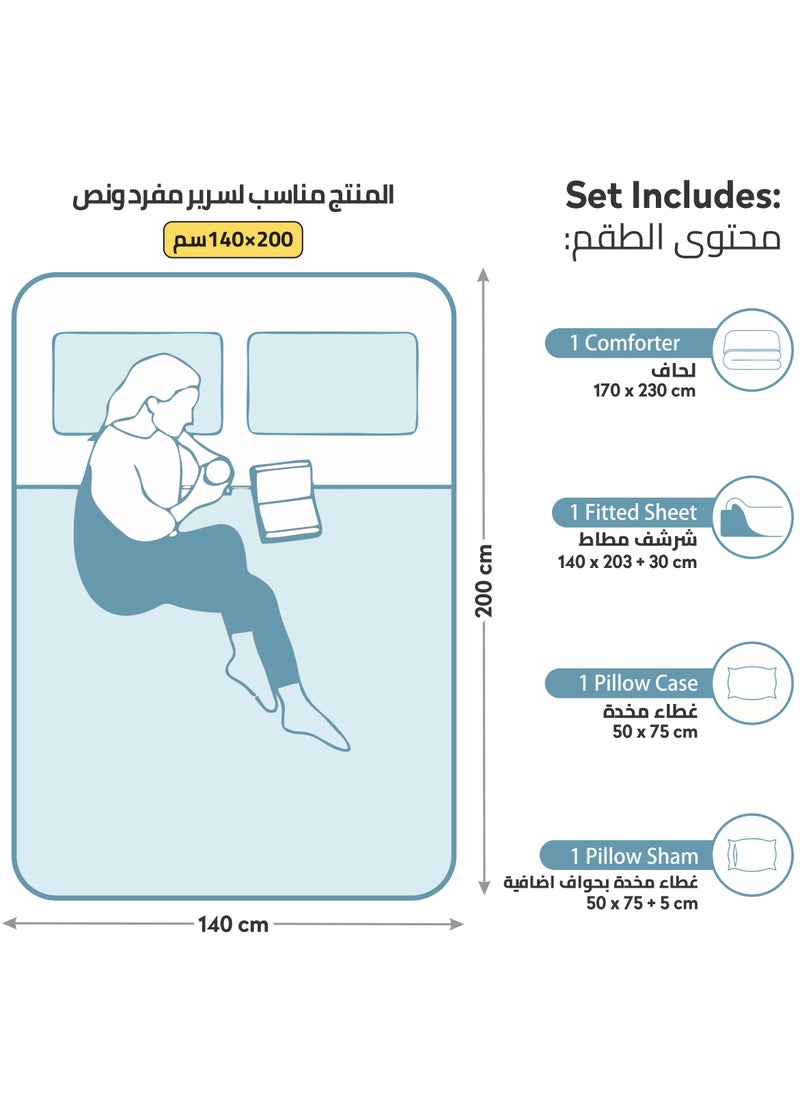 دوناتيلا - المعزي مجموعة حجم واحد 4 قطع فندق نمط رقيقة مخطط السرير مجموعة يناسب 140*200 سنتيمتر (350 جرام لكل متر مربع) مع البديل الحشو أسفل ، أبيض - Image 1