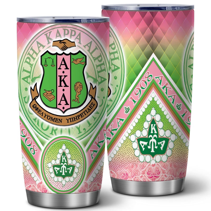 ATHAND AKA Sorority Gifts for Women GirlIdea for Sisters Bestie Present1908 Pink Green Inspired Positive 20 Oz Insulated Tumblers with LidStainless Steel Vacuum Friendship Cup1 Pcs