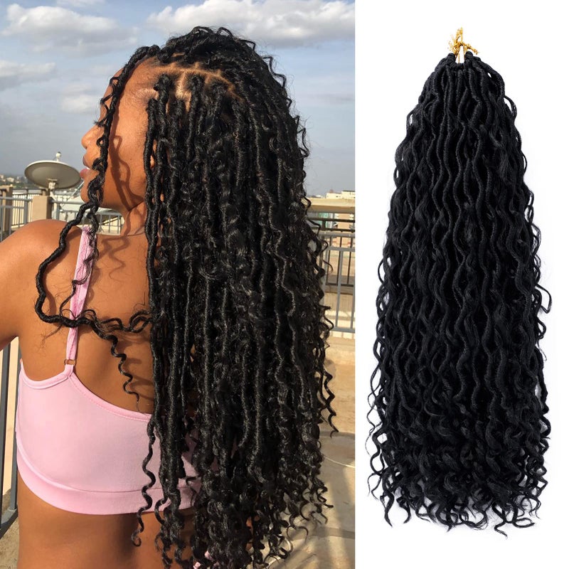 Dorsanee Goddess Locs Crochet Hair 18 Inch 7 Packs Boho Faux Locs Crochet Hair for Black Women Pre Looped Crochet Locs with Curly Ends 1B