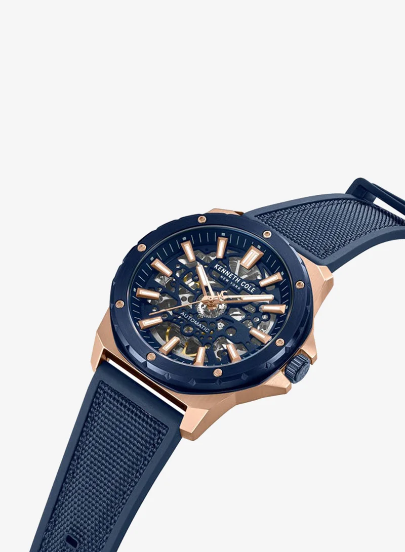 Kenneth Cole New York Blue Dial Silicone Strap Multifunction Watch for Men, 45mm
