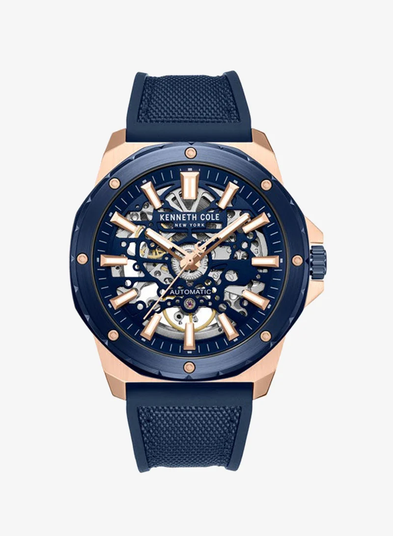 Kenneth Cole New York Blue Dial Silicone Strap Multifunction Watch for Men, 45mm