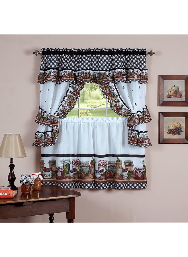 إيروريكس طقم ستائر مطبخ من ماسون جارز مع طبقات وكشكشة بطول 24 بوصة وجزء علوي من الكشكشة - Image 1